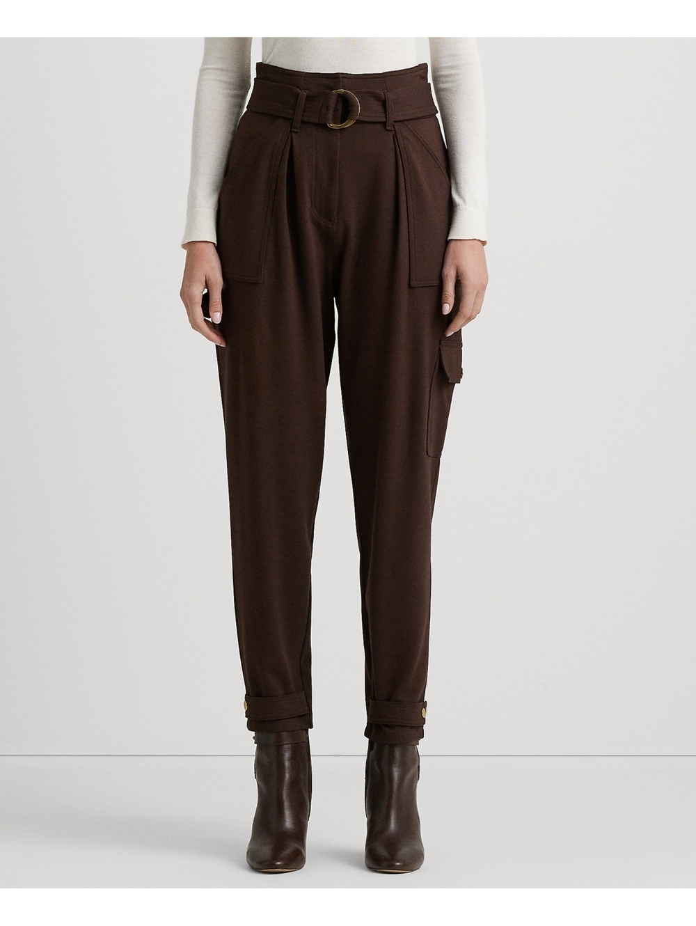 Lauren Ralph Lauren Brown Belted High Rise Cargo Pants Ankle Straps Womens 4